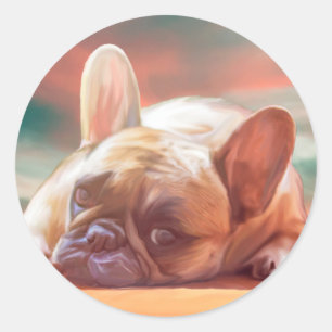Pegatina Redonda Pintura al Acuarela de Bulldog Francés Adorable
