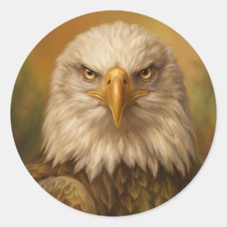 Pegatina Redonda Pintura al óleo de águila calva Arte de vida silve