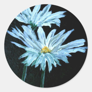 Pegatina Redonda pintura al óleo de flores de margarita blanca art