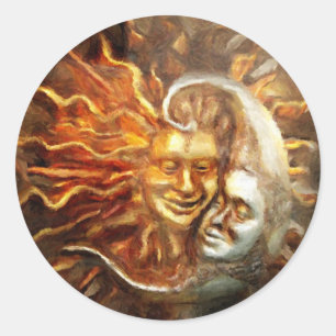 Pegatina Redonda Pintura: Amores lunares solares