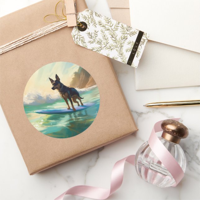 Pegatina Redonda Pintura australiana de surf en Kelpie Beach (Regalar)