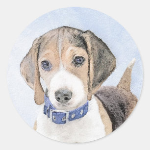 Pegatina Redonda Pintura Beagle - Arte Perro Original Cuto