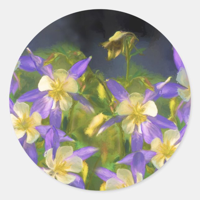 Pegatina Redonda Pintura Colorado Blue Columbine - Arte Original (Anverso)
