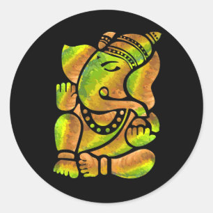 Pegatina Redonda Pintura colorida de Ganesha