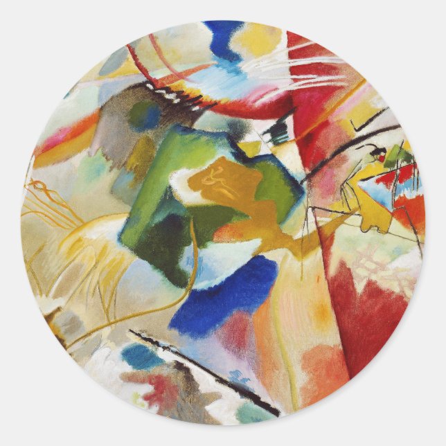 Pegatina Redonda Pintura con Green Center de Wassily Kandinsky (Anverso)