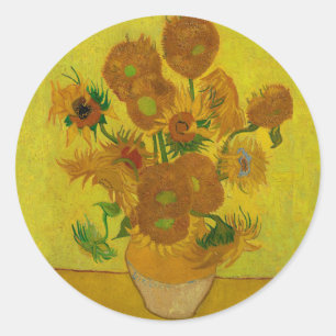 Pegatina Redonda Pintura de 15 girasoles de Vincent Van Gogh