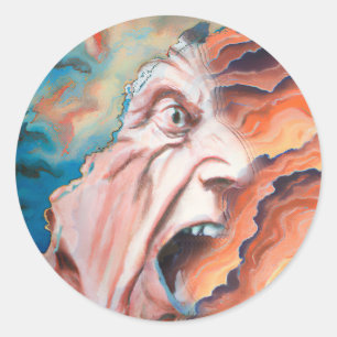 Pegatina Redonda Pintura de aceite de ondas de pánico
