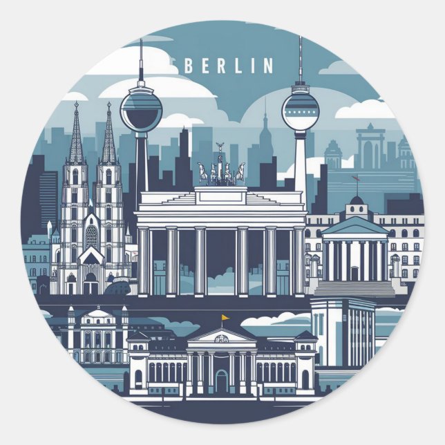 Pegatina Redonda Pintura de acuarela de Berlín (Anverso)