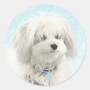 Pegatina Redonda Pintura de algodón de tulear - Arte de perro origi