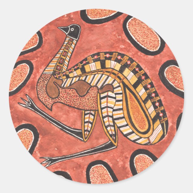 Pegatina Redonda Pintura de arte aborigen de Emu (Anverso)