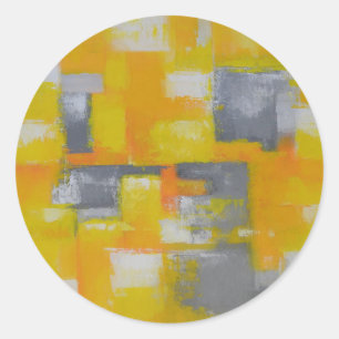 Pegatina Redonda pintura de arte abstracto gris amarillo