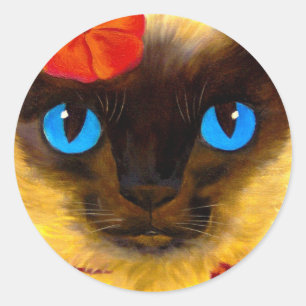 Pegatina Redonda Pintura de arte felino de gato siamés - múltiple