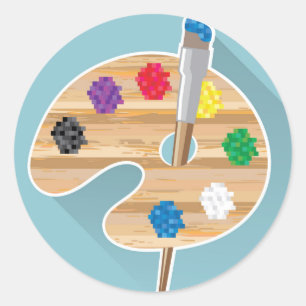 Pegatina Redonda Pintura de arte vectorial Paleta de artistas