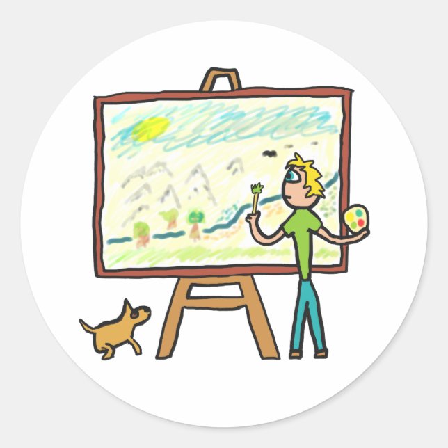 Pegatina Redonda Pintura de artista (Anverso)
