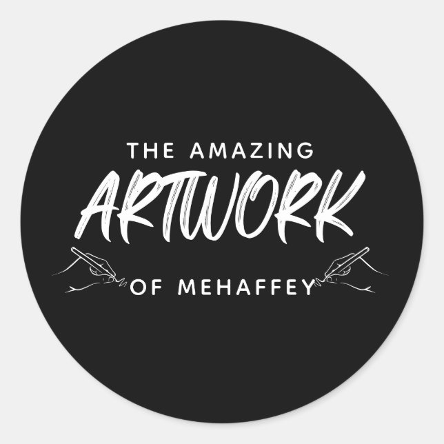 Pegatina Redonda Pintura de artista blanco negro personalizada (Anverso)