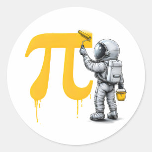 Pegatina Redonda Pintura de astronauta genial símbolo pi Día Pi 