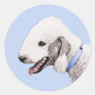 Pegatina Redonda Pintura de Bedlington Terrier - Original Perro Art