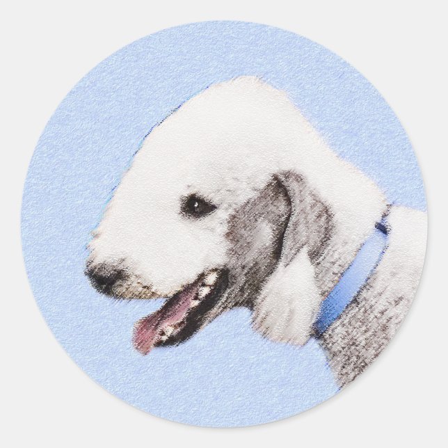 Pegatina Redonda Pintura de Bedlington Terrier - Original Perro Art (Anverso)
