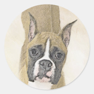 Pegatina Redonda Pintura de Boxer - Arte de Perro Original Lindo