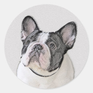Pegatina Redonda Pintura de Bulldog Francés (Pío Atigrado) - Arte d