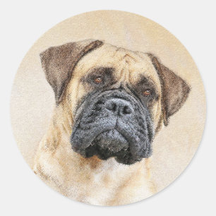 Pegatina Redonda Pintura de Bullmastiff - Arte de Perro Original.