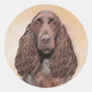 Pegatina Redonda Pintura de campo español - Arte de perro original 