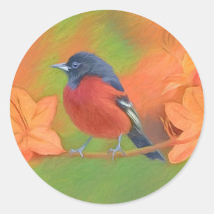 Pegatina Redonda Pintura de canto de oropéndola de huerta Arte de a