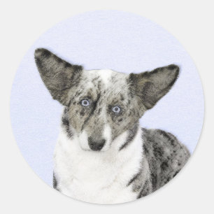 Pegatina Redonda Pintura de Cardigan Welsh Corgi - Arte Perro Origi