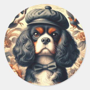 Pegatina Redonda Pintura de Cavalier King Charles Spaniel