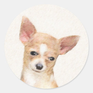 Pegatina Redonda Pintura de Chihuahua - Arte Perro Original.