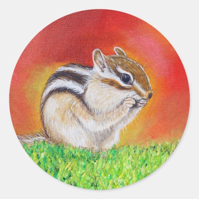 Pegatina Redonda Pintura de Chipmunk (Anverso)