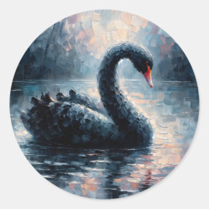 Pegatina Redonda Pintura de cisne negro nadando