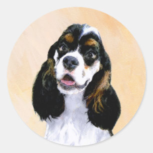 Pegatina Redonda Pintura de Cocker Spaniel (Parti) - Original Perro