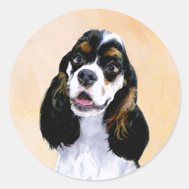 Pegatina Redonda Pintura de Cocker Spaniel (Parti) - Original Perro (Anverso)