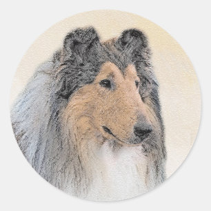 Pegatina Redonda Pintura de Collie (Rough) - Arte de Perro Original