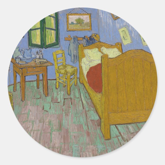 Pegatina Redonda Pintura de dormitorio Vincent Van Gogh (Anverso)