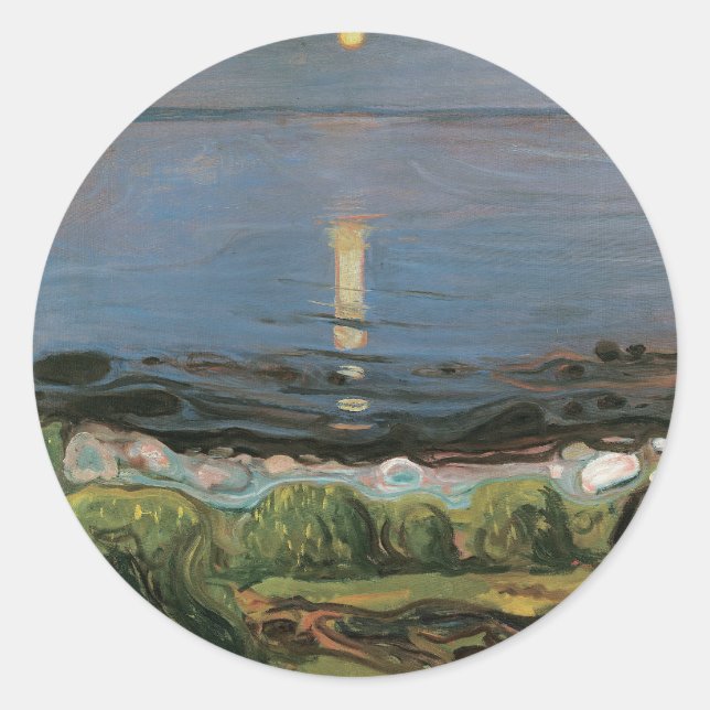 Pegatina Redonda Pintura de Edvard Munch, noche de verano junto a l (Anverso)