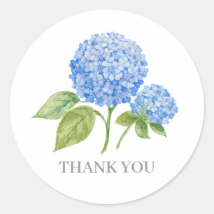 Pegatina Redonda Pintura de Flor de Hortensia Azul Gracias