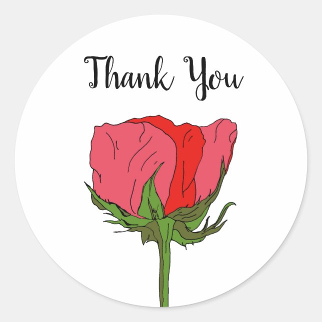 Pegatina Redonda Pintura de flores de rosa personalizada, gracias  (Anverso)