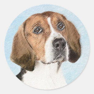 Pegatina Redonda Pintura de Foxhound inglesa - Arte Perro Original