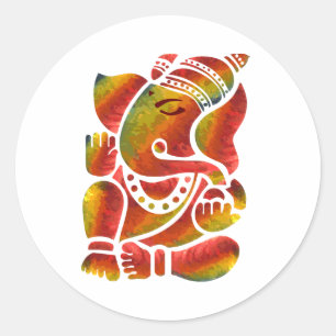 Pegatina Redonda Pintura de Ganesha Multicolor