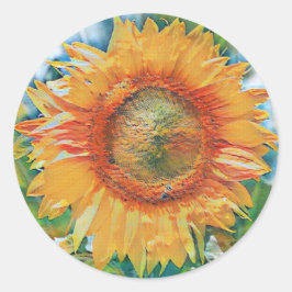 Pegatina Redonda Pintura de girasol amarillo y naranja