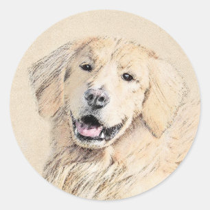 Pegatina Redonda Pintura de Golden Retriever - Cute original Dog Ar
