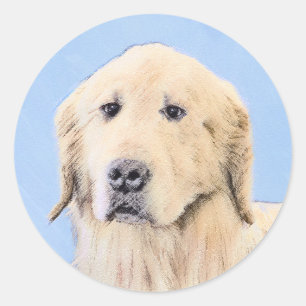 Pegatina Redonda Pintura de Golden Retriever - Cute original Dog Ar