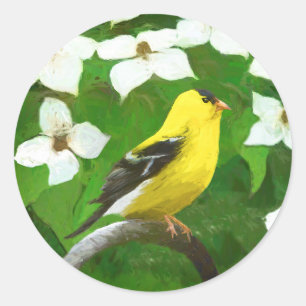 Pegatina Redonda Pintura de Goldfinch - Arte de Perro Original.