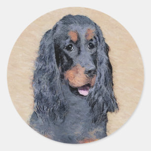 Pegatina Redonda Pintura de Gordon Setter - Arte de Perro Original.