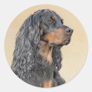 Pegatina Redonda Pintura de Gordon Setter - Arte de Perro Original.