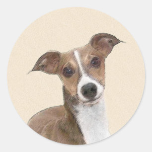 Pegatina Redonda Pintura de Greyhound italiana - Arte Perro Origina