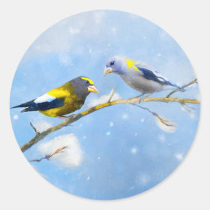 Pegatina Redonda Pintura de Grosbeak por la noche - Arte de Perro O