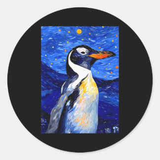Pegatina Redonda Pintura de la noche estrellada del pingüino Gentoo